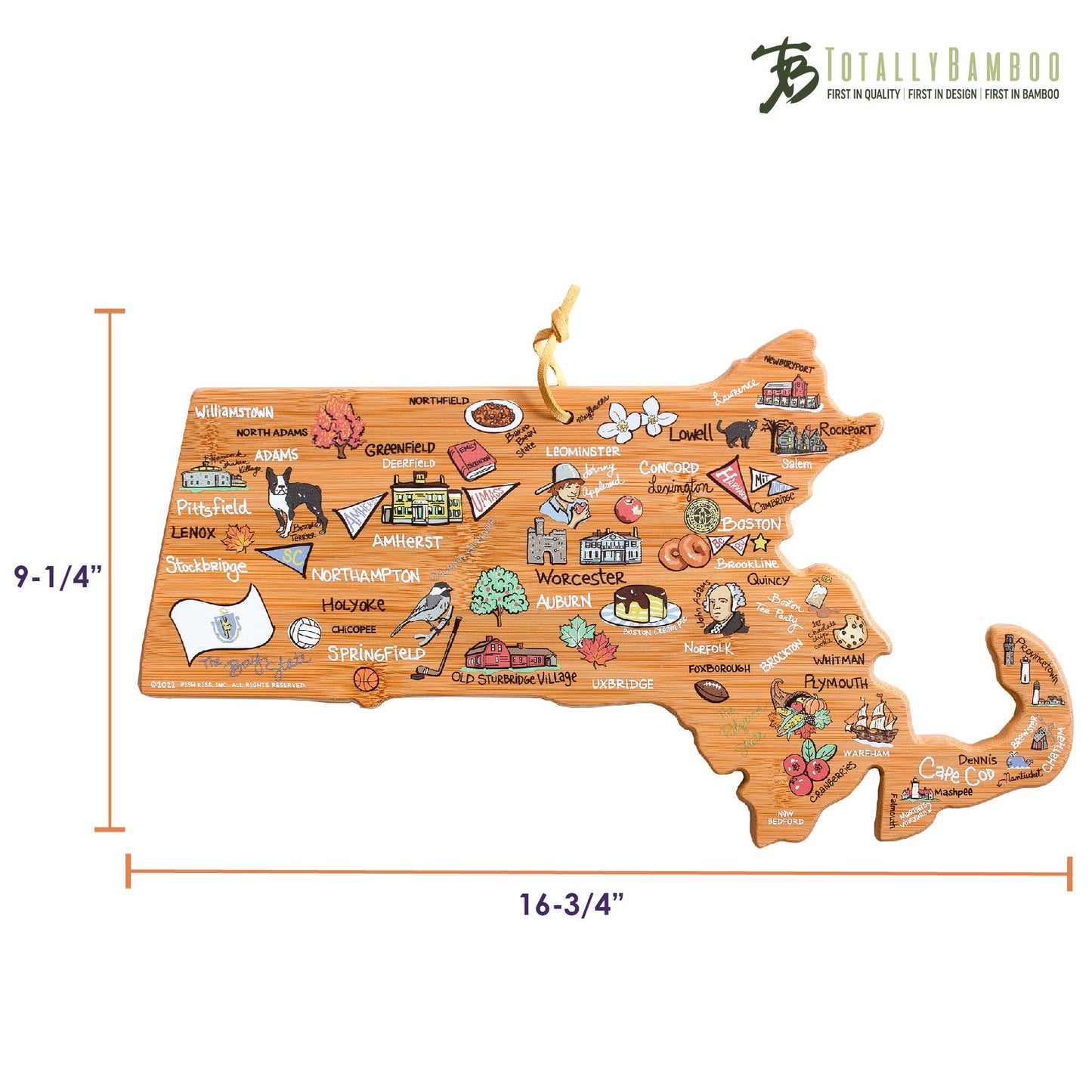 Massachusetts Cutting Board with Artwork by Fish Kiss™