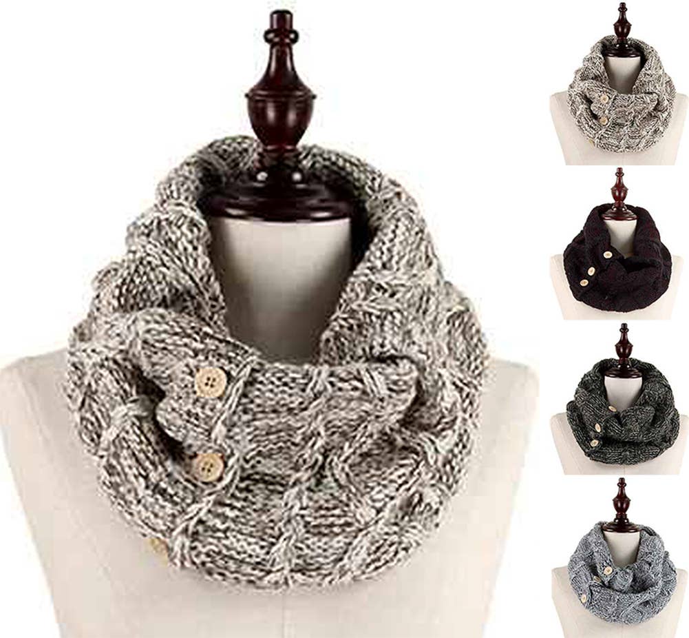 Diamond Cable Cozy Knit Tube with Buttons: Black