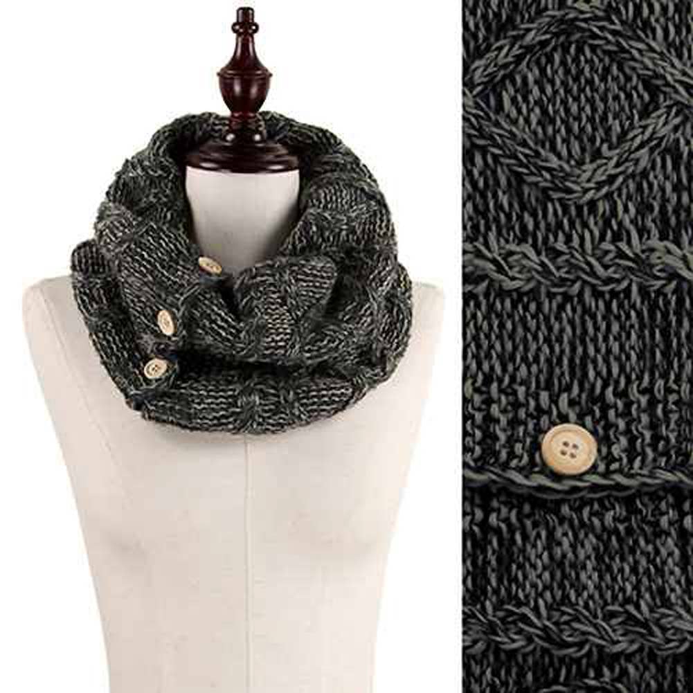 Diamond Cable Cozy Knit Tube with Buttons: Black