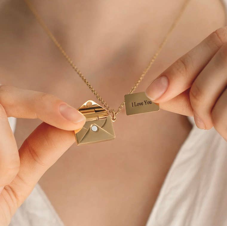 Love Letter 14K Gold Steel  Envelope and Letter necklace: Yellow Gold