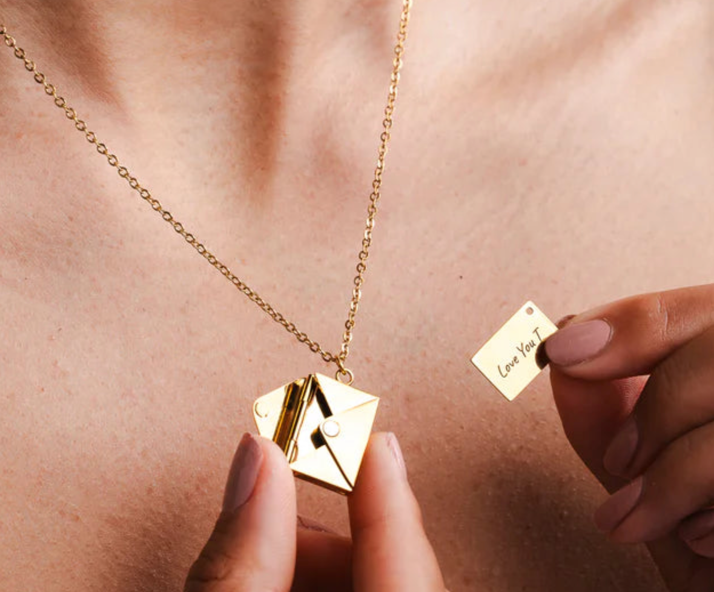 Love Letter 14K Gold Steel  Envelope and Letter necklace: Yellow Gold