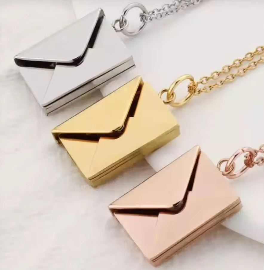 Love Letter 14K Gold Steel  Envelope and Letter necklace: Yellow Gold