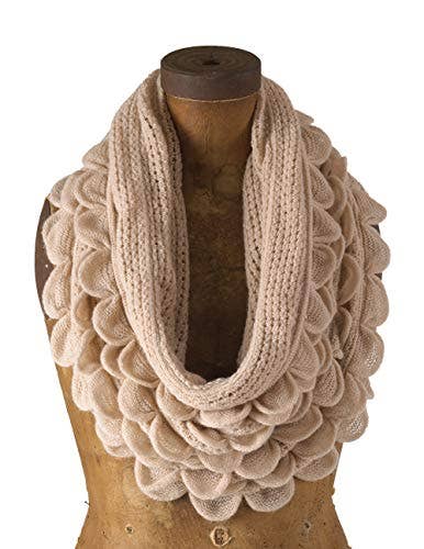 Oversized Scalloped Ruffle Knit Infinity Loop Scarf 4 Colors: Oatmeal