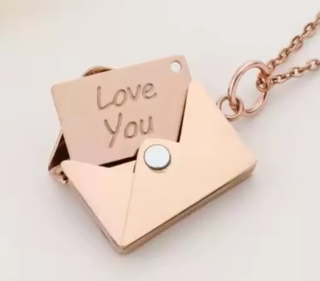 Love Letter 14K Gold Steel  Envelope and Letter necklace: Yellow Gold