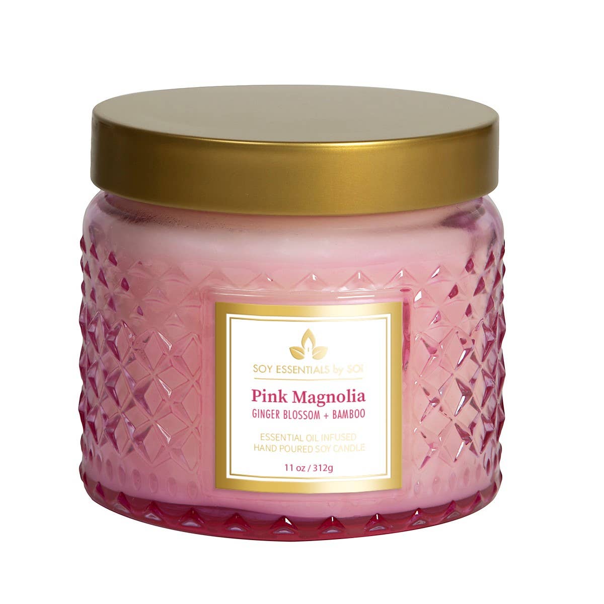 Pink Magnolia 11oz Faceted Glass Jar Soy Candle