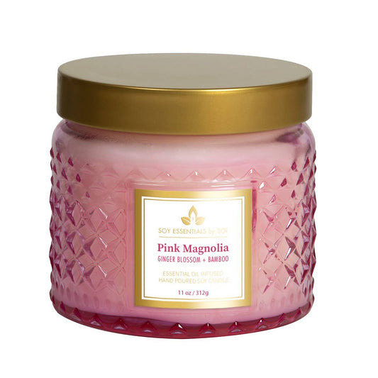 Pink Magnolia 11oz Faceted Glass Jar Soy Candle