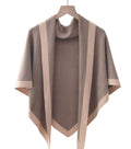 Contrast Border Knit Cashmere Blend Triangular Shawl Wrap: Camel
