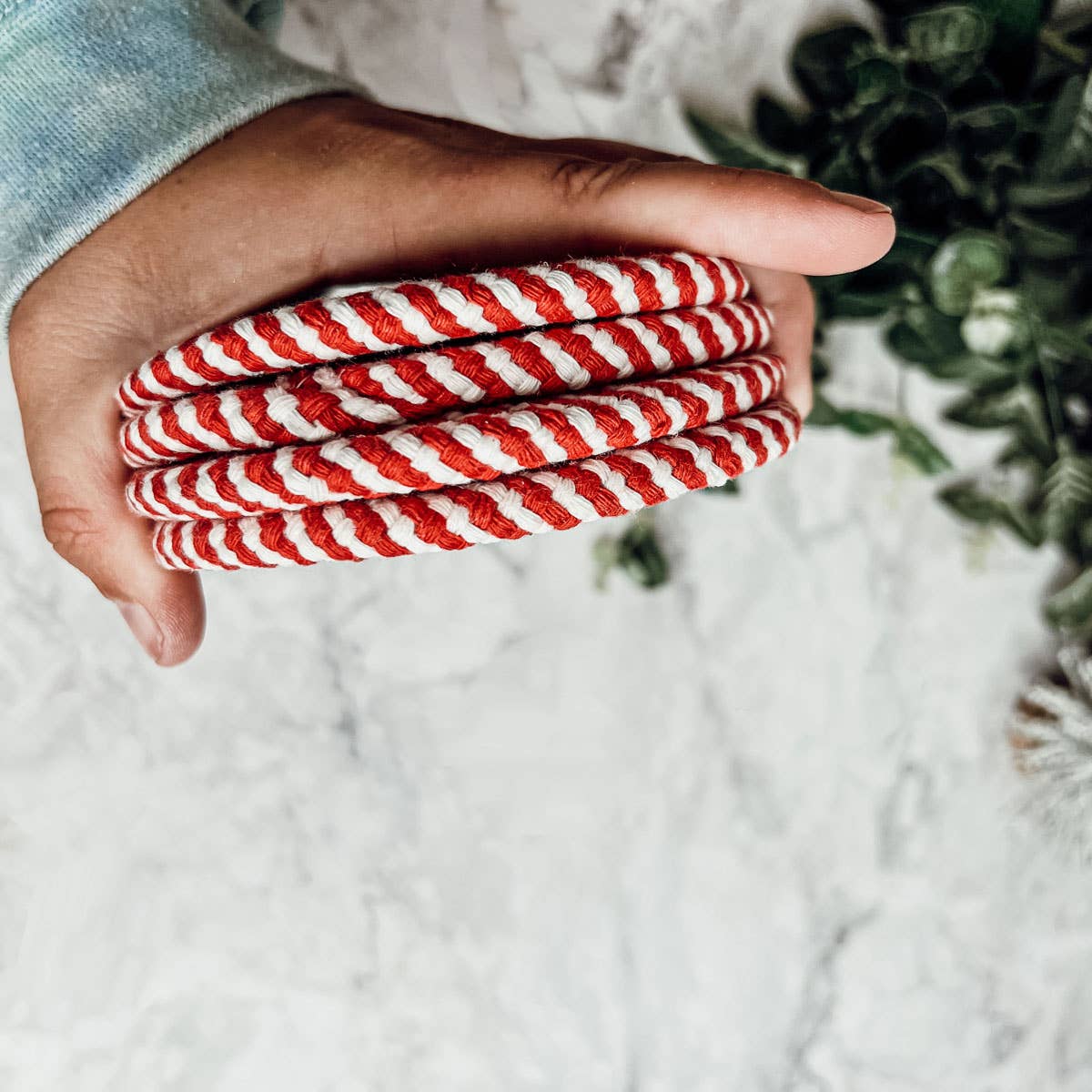 Coaster Sets Handmade, Braided Candy Cane Holiday Decor or Braided Rope Coaster Brown White Spiral 4pk ea