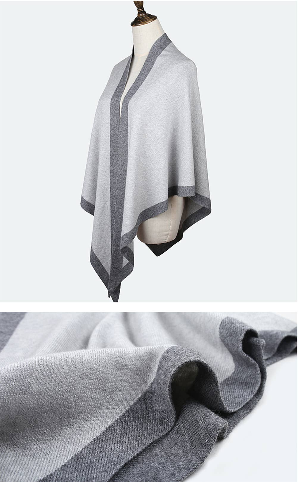 Contrast Border Knit Cashmere Blend Triangular Shawl Wrap: Camel