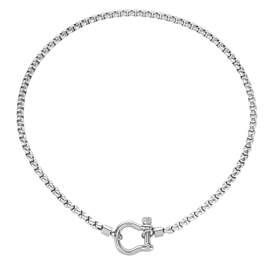 Carabiner horse Bit- Charm-Wheat Chain Stainless Necklace: Two Tone