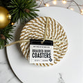Coaster Sets Handmade, Braided Candy Cane Holiday Decor or Braided Rope Coaster Brown White Spiral 4pk ea