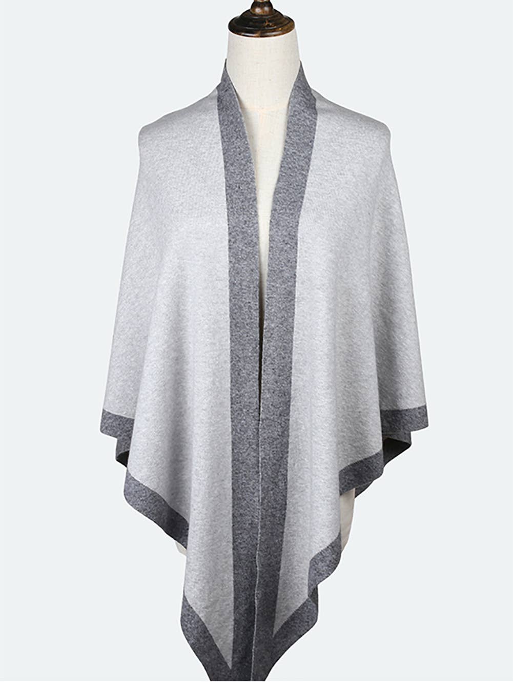 Contrast Border Knit Cashmere Blend Triangular Shawl Wrap: Camel