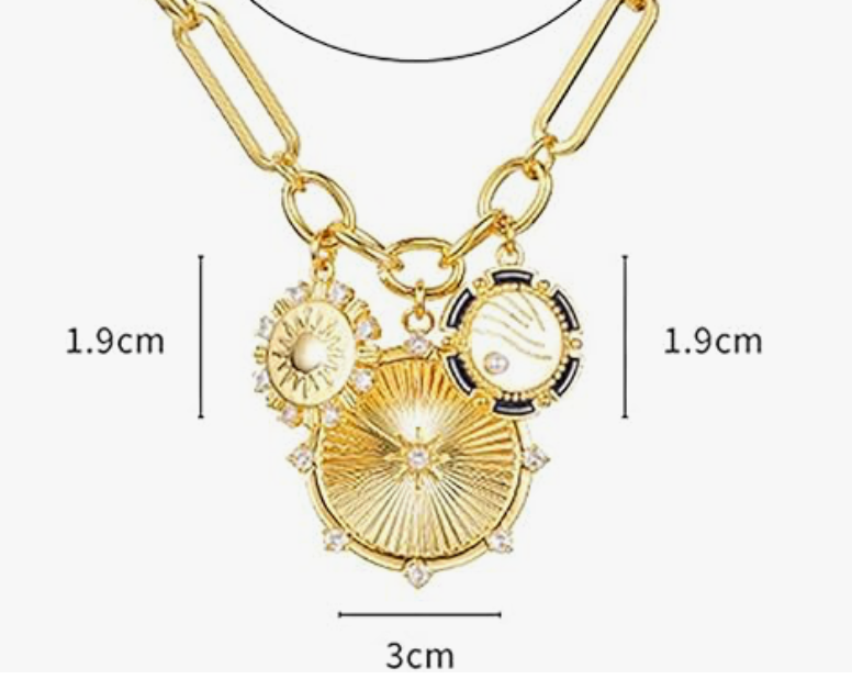 8 Point Wheel Medallion & Sun Charm Lariat Coin Necklace 