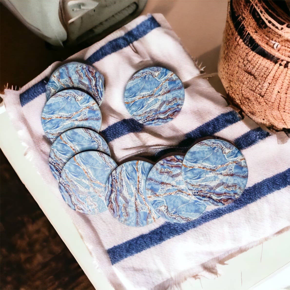 Blue Ceramic Coasters, Watercolor & Marble Like Coasters