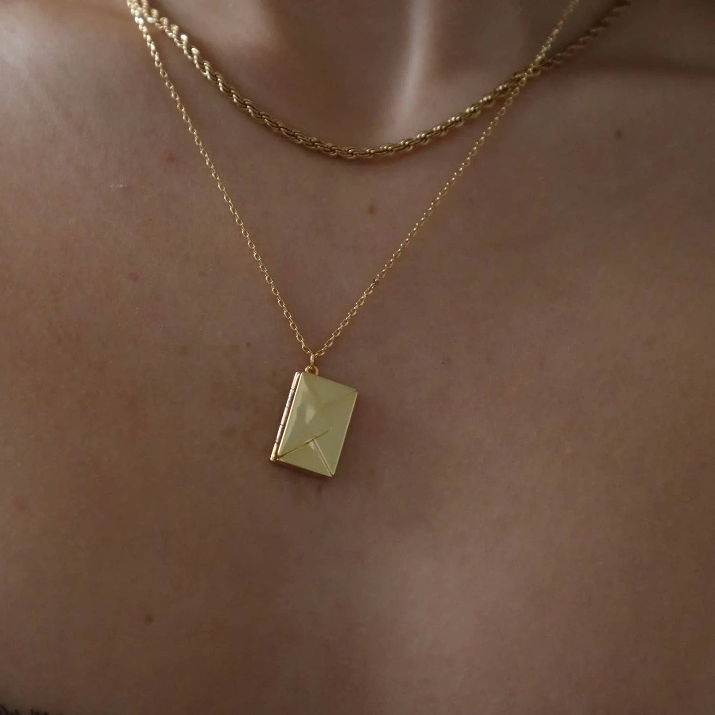 Love Letter 14K Gold Steel  Envelope and Letter necklace: Yellow Gold