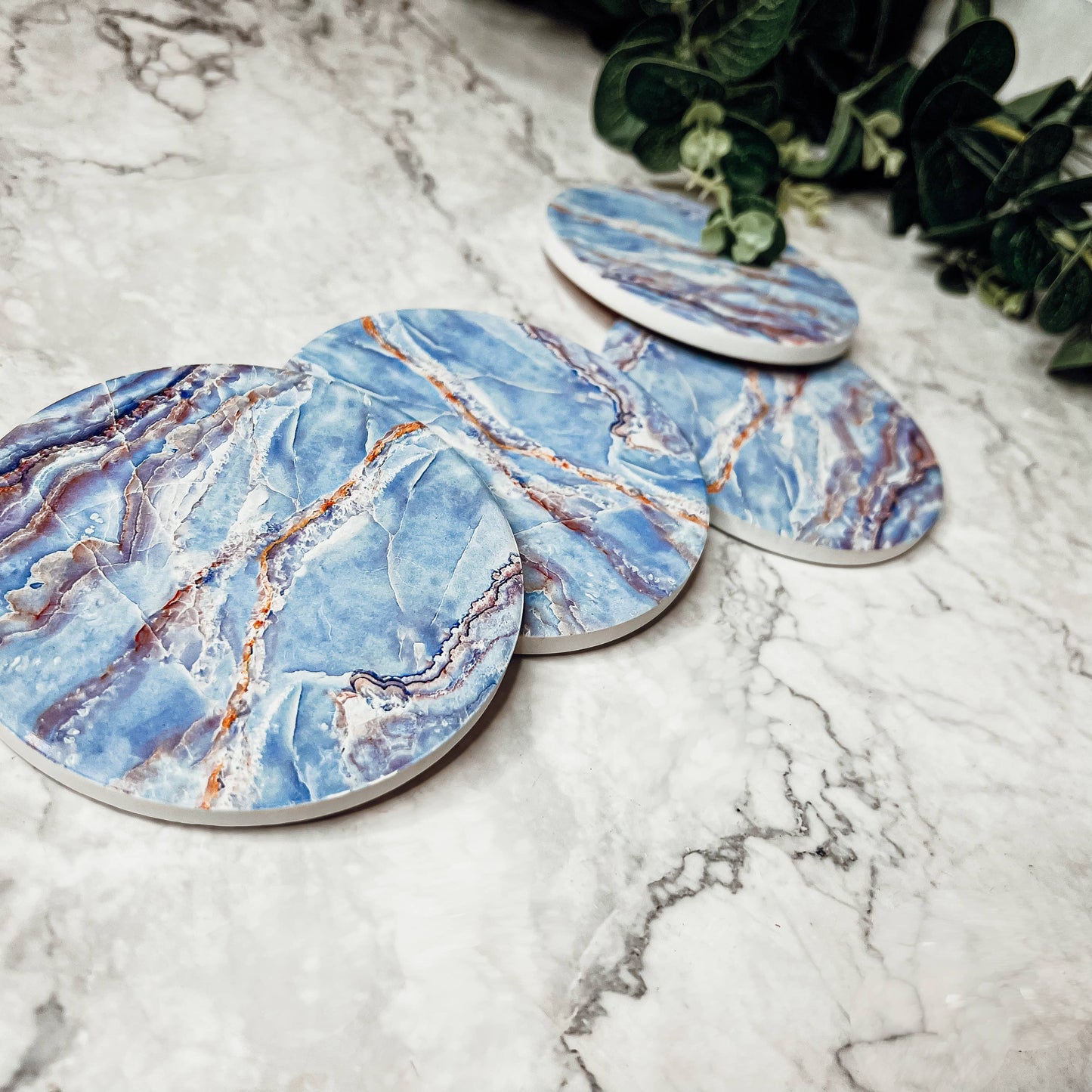 Blue Ceramic Coasters, Watercolor & Marble Like Coasters