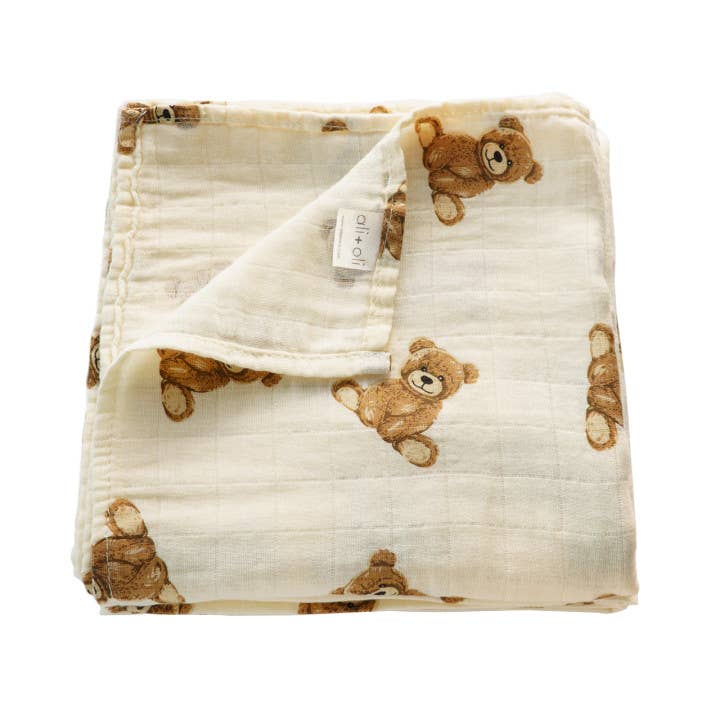 Bamboo Muslin Swaddle Blanket (Teddy Bear)