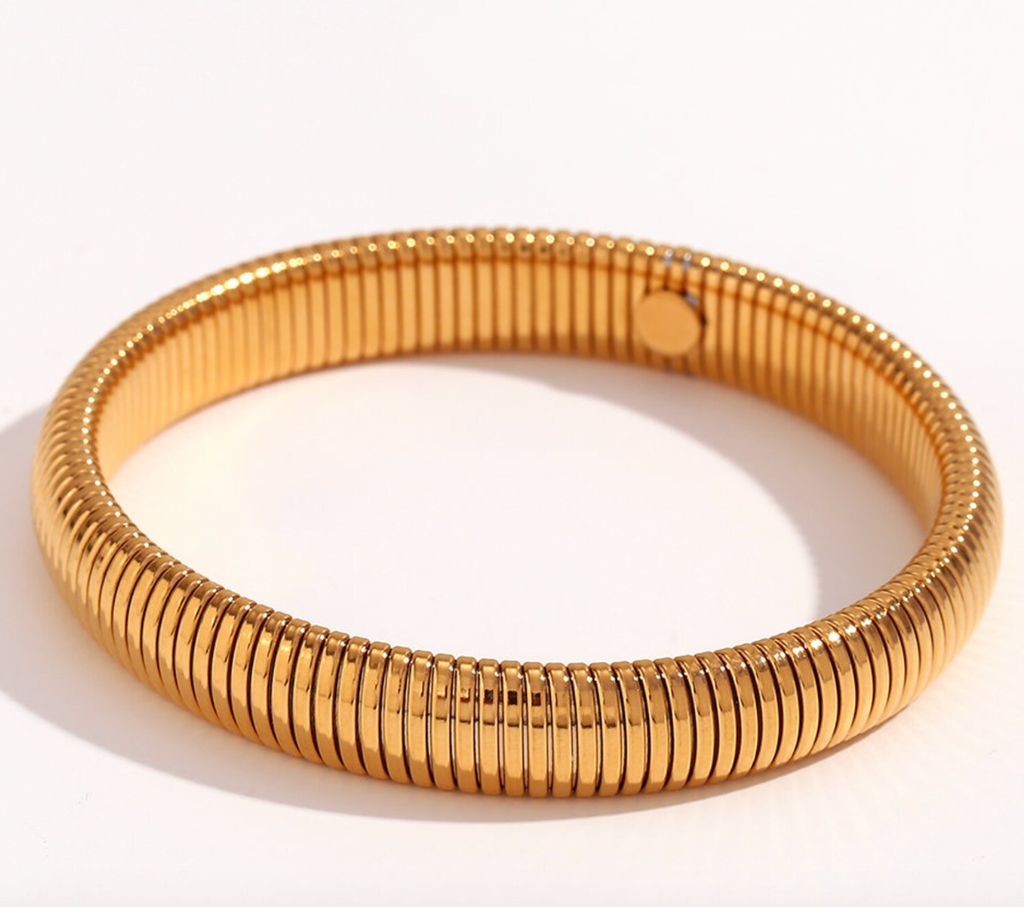 Omega Stretch Bangle Bracelets- Coil Stainless Steel Stretch: Yellow Gold / 10mm