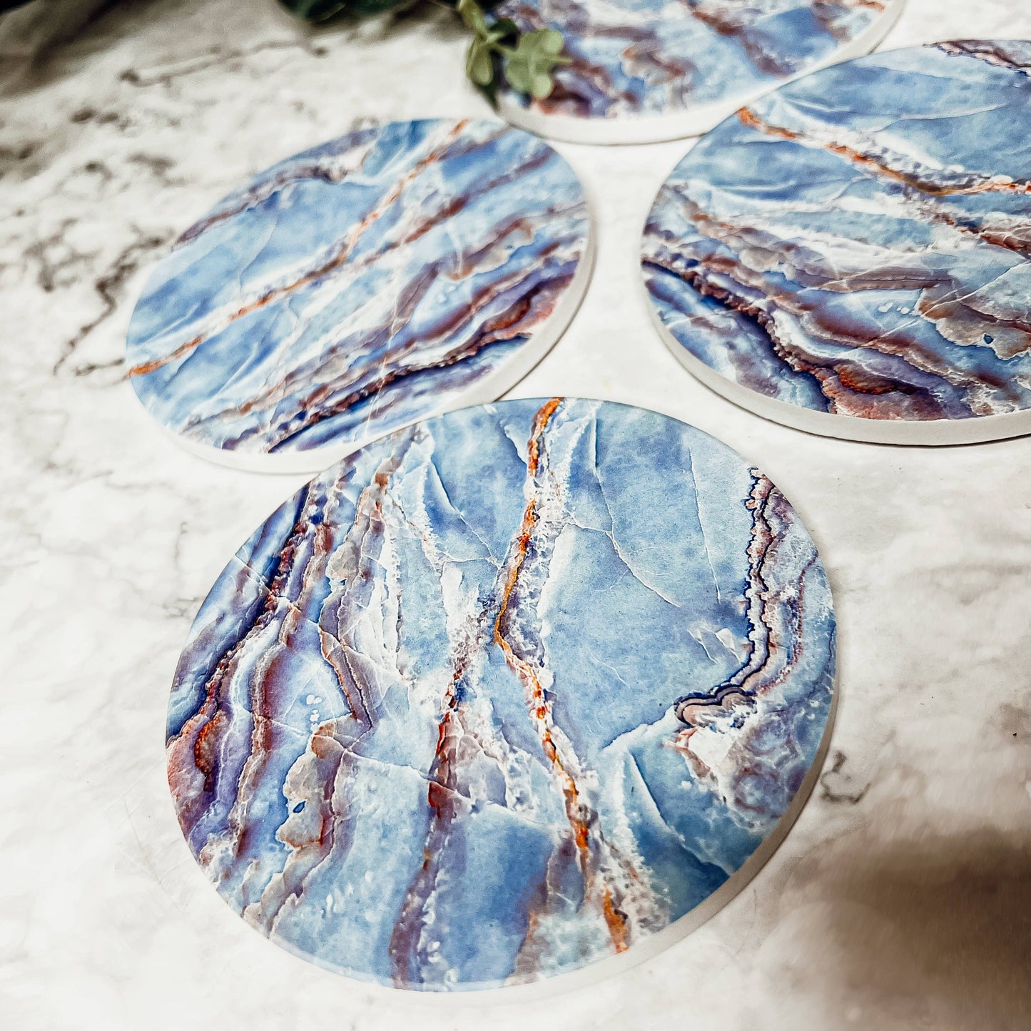 Blue Ceramic Coasters, Watercolor & Marble Like Coasters