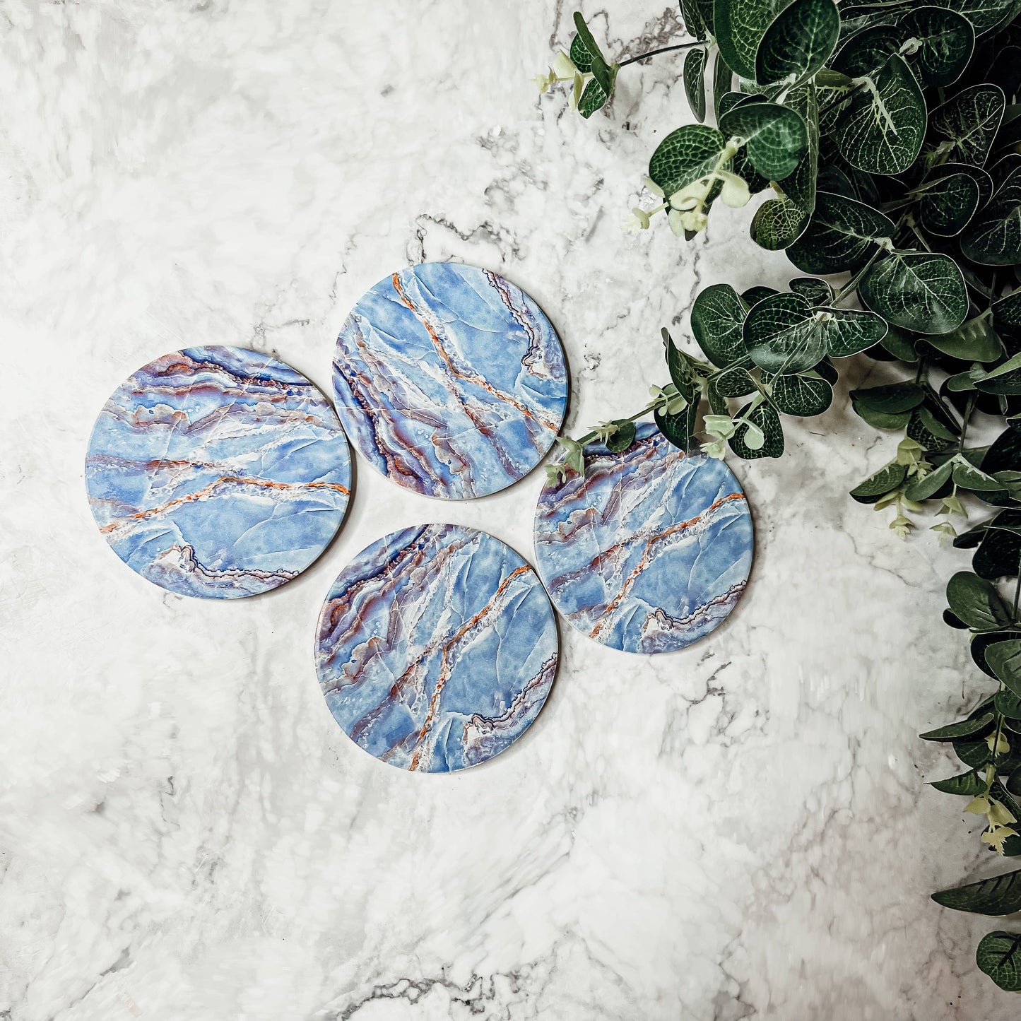 Blue Ceramic Coasters, Watercolor & Marble Like Coasters