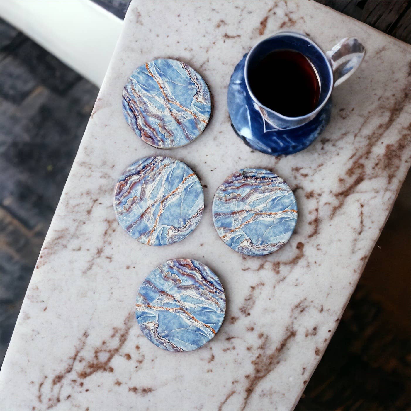 Blue Ceramic Coasters, Watercolor & Marble Like Coasters