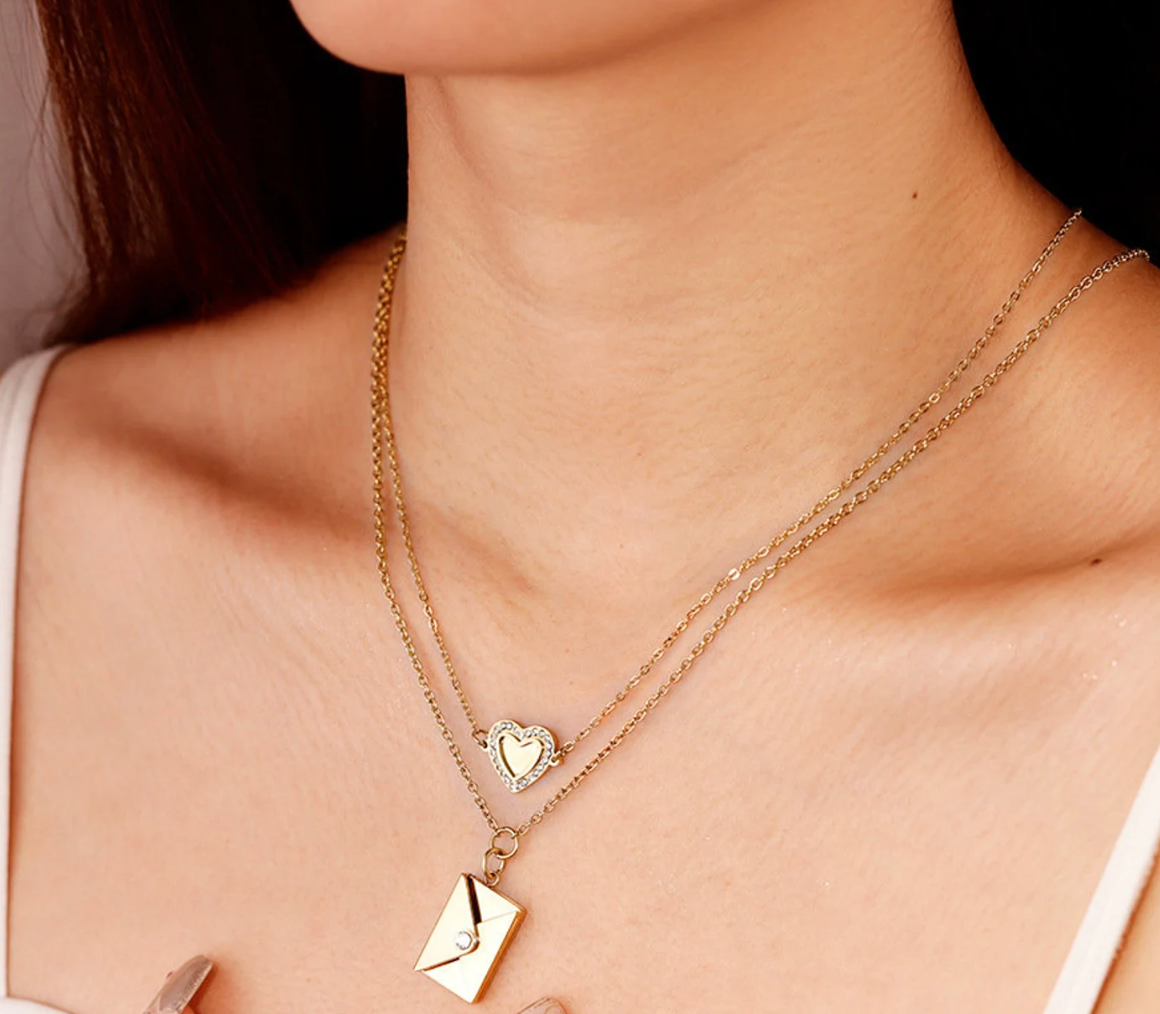 Love Letter 14K Gold Steel  Envelope and Letter necklace: Yellow Gold