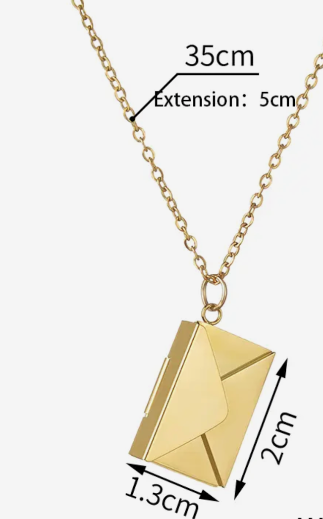 Love Letter 14K Gold Steel  Envelope and Letter necklace: Yellow Gold