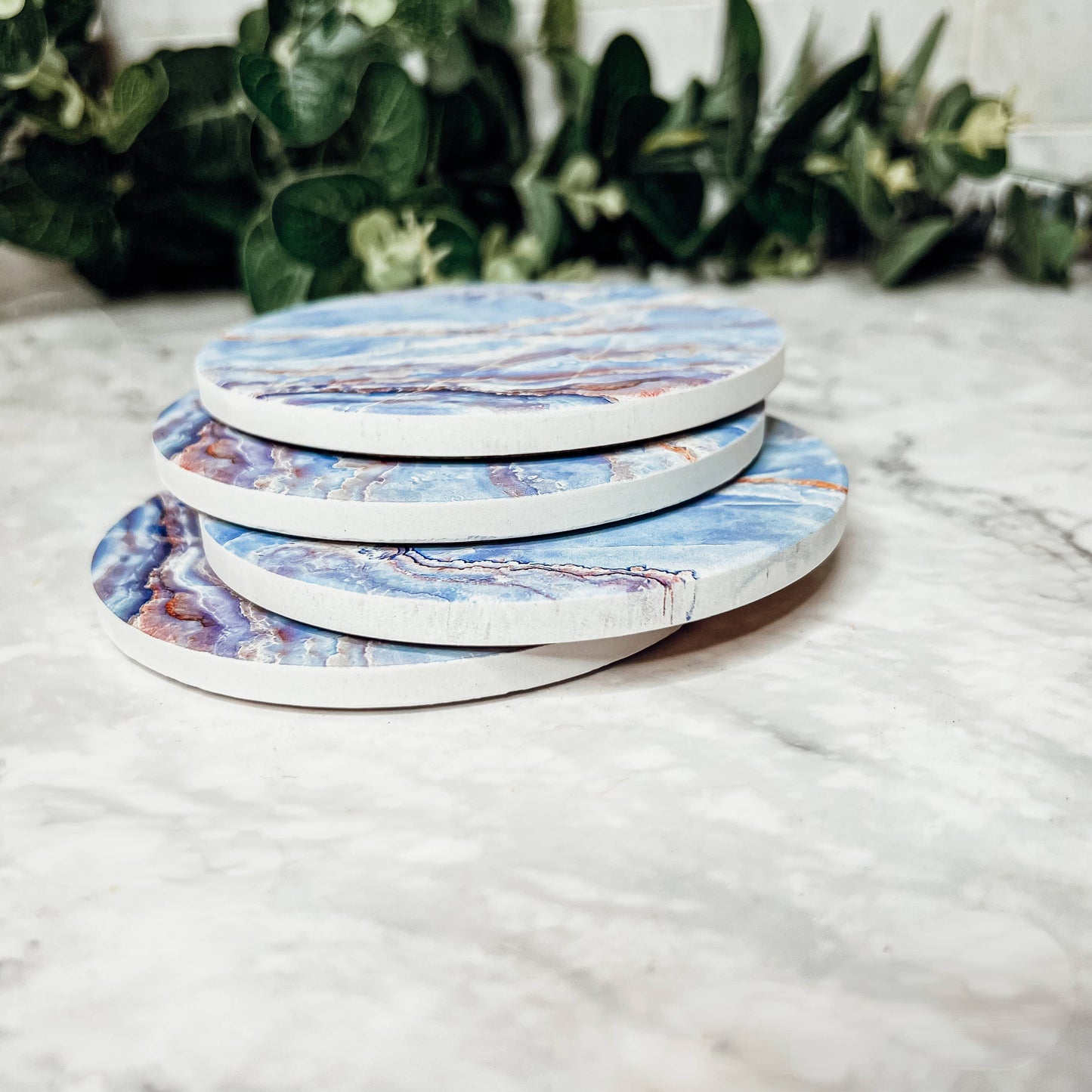 Blue Ceramic Coasters, Watercolor & Marble Like Coasters