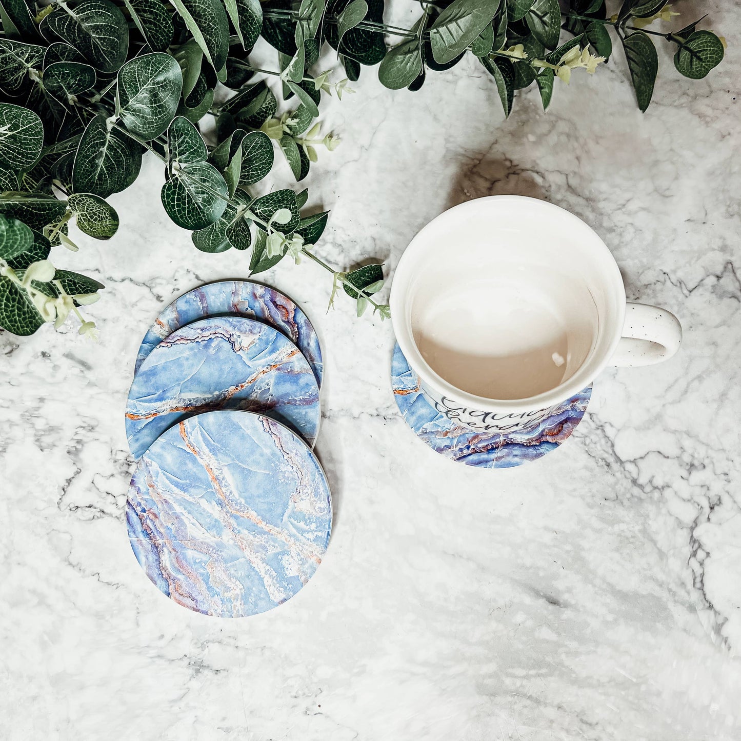 Blue Ceramic Coasters, Watercolor & Marble Like Coasters