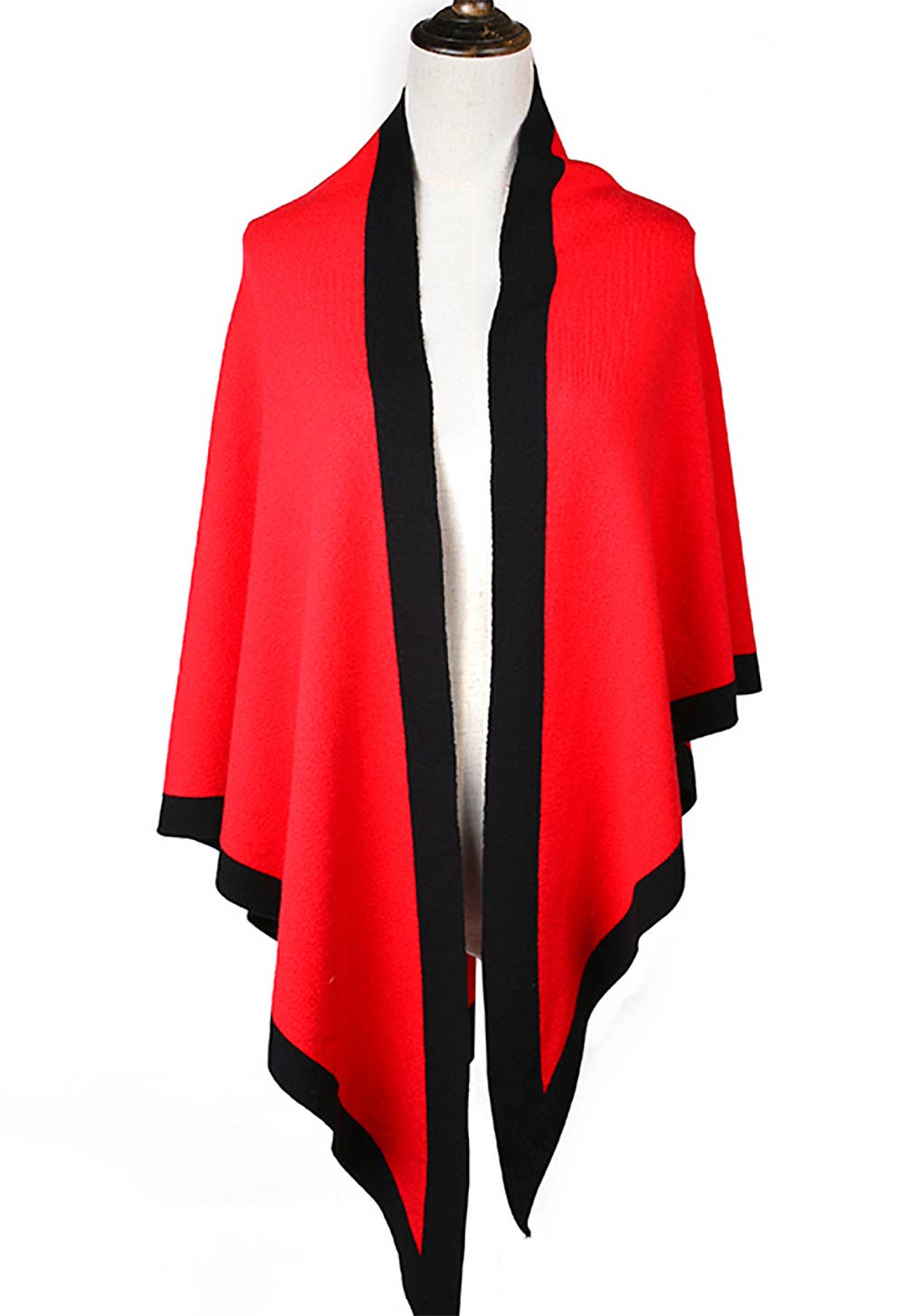 Contrast Border Knit Cashmere Blend Triangular Shawl Wrap: Coffee