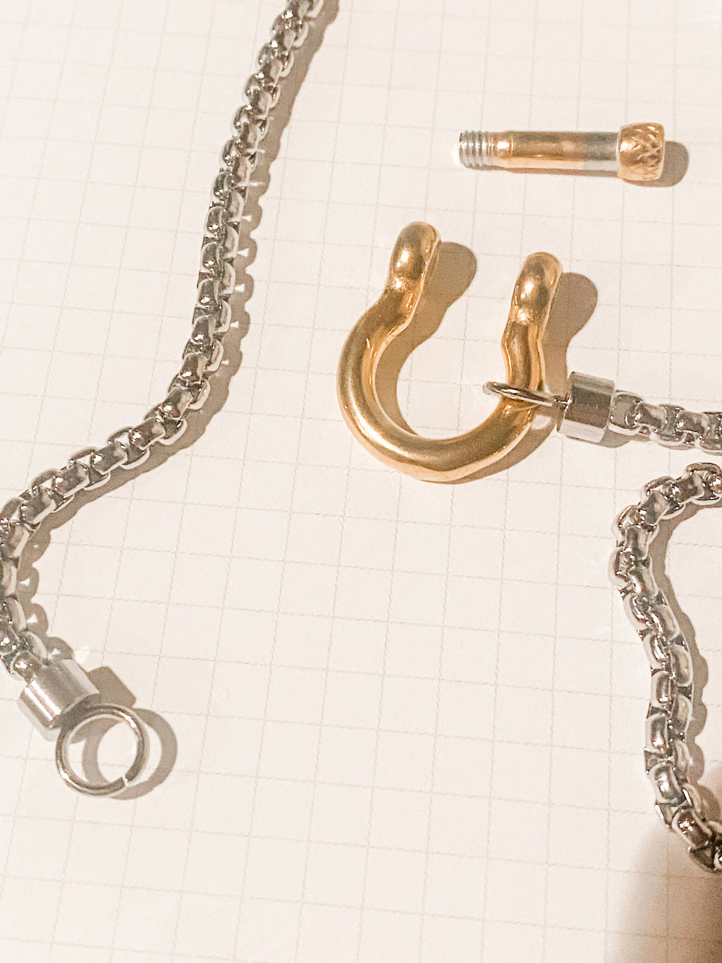 Carabiner horse Bit- Charm-Wheat Chain Stainless Necklace: Two Tone