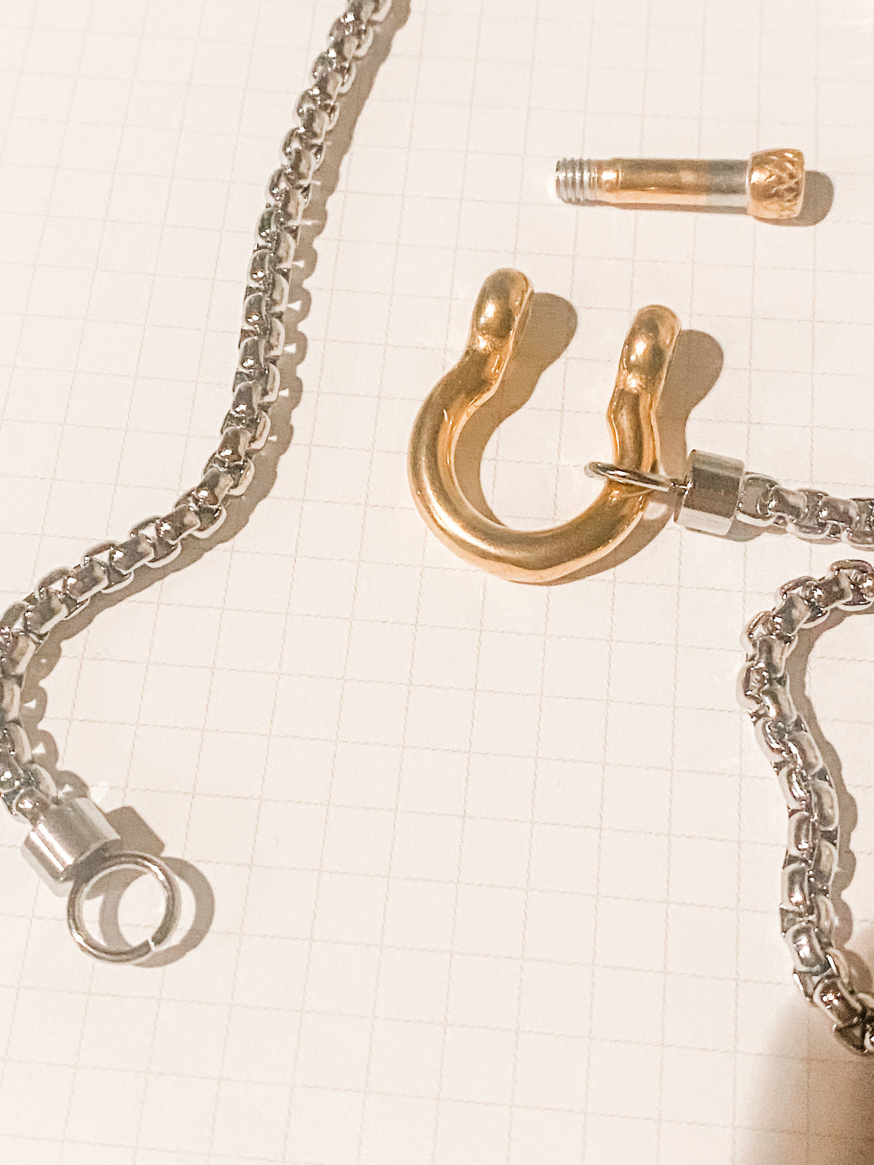 Carabiner horse Bit- Charm-Wheat Chain Stainless Necklace: Two Tone