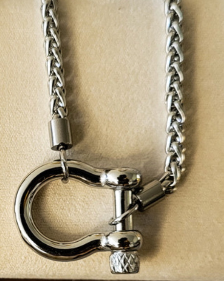 Carabiner horse Bit- Charm-Wheat Chain Stainless Necklace: Two Tone