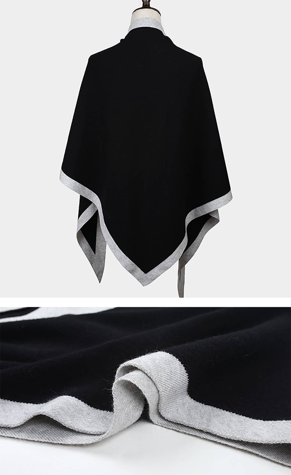 Contrast Border Knit Cashmere Blend Triangular Shawl Wrap: Coffee