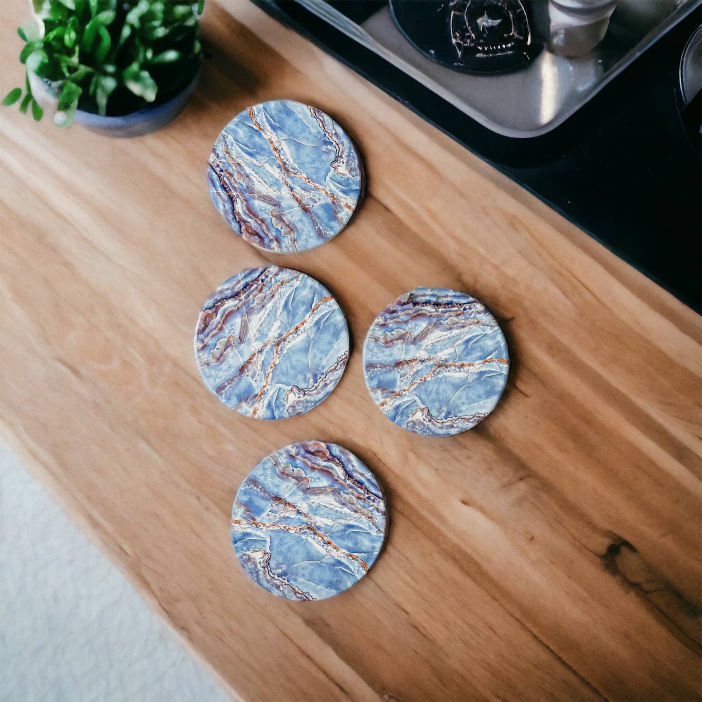 Blue Ceramic Coasters, Watercolor & Marble Like Coasters