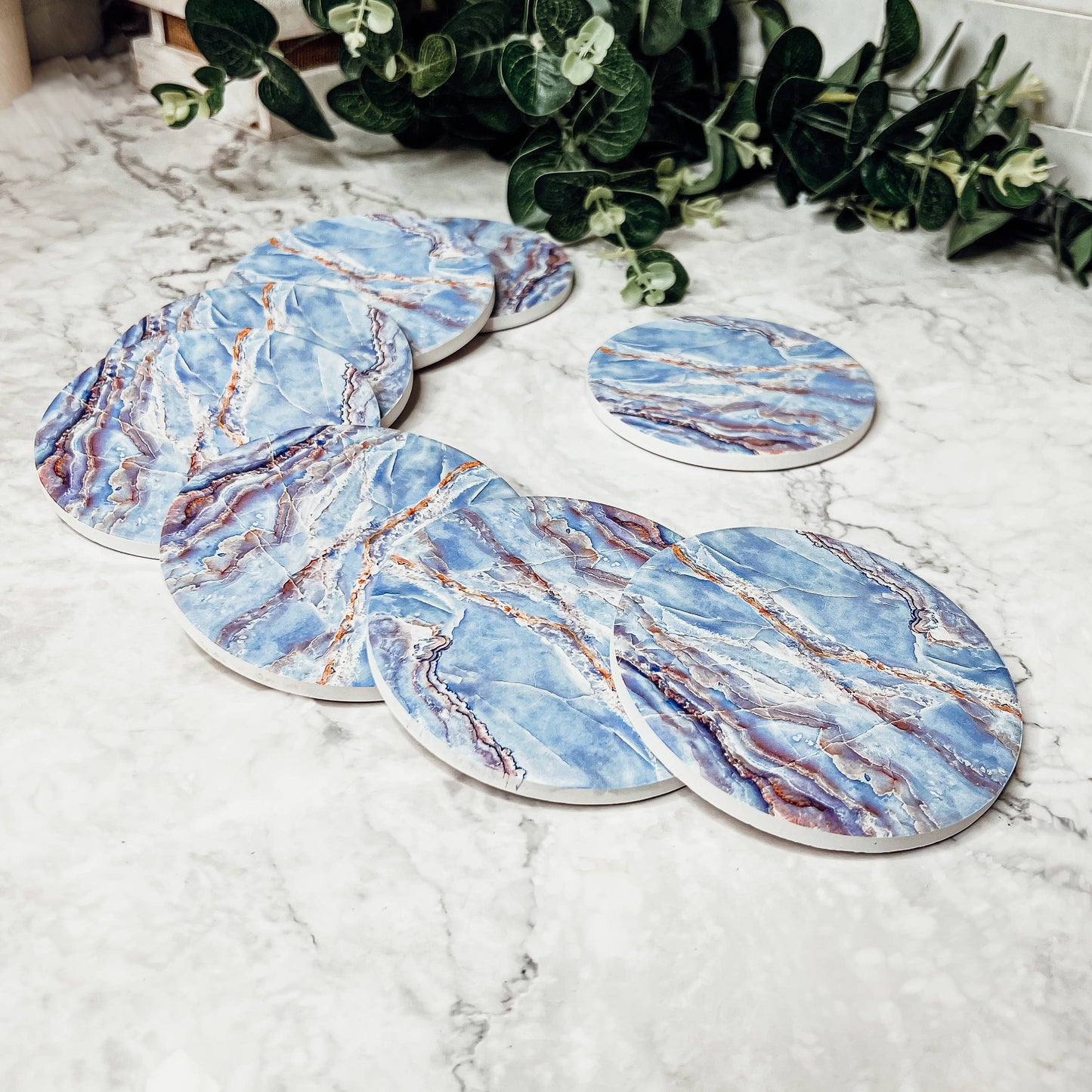 Blue Ceramic Coasters, Watercolor & Marble Like Coasters
