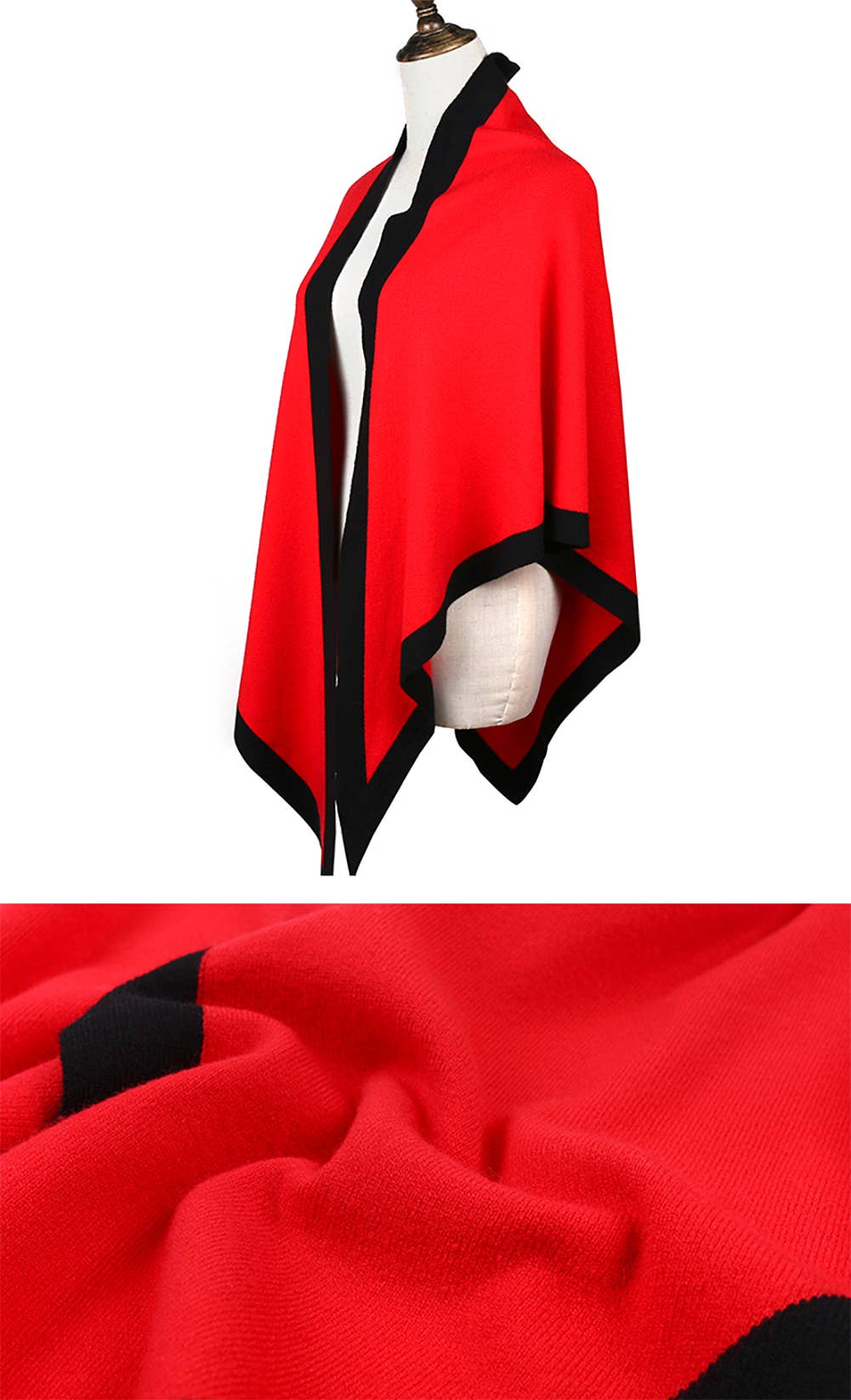 Contrast Border Knit Cashmere Blend Triangular Shawl Wrap: Camel