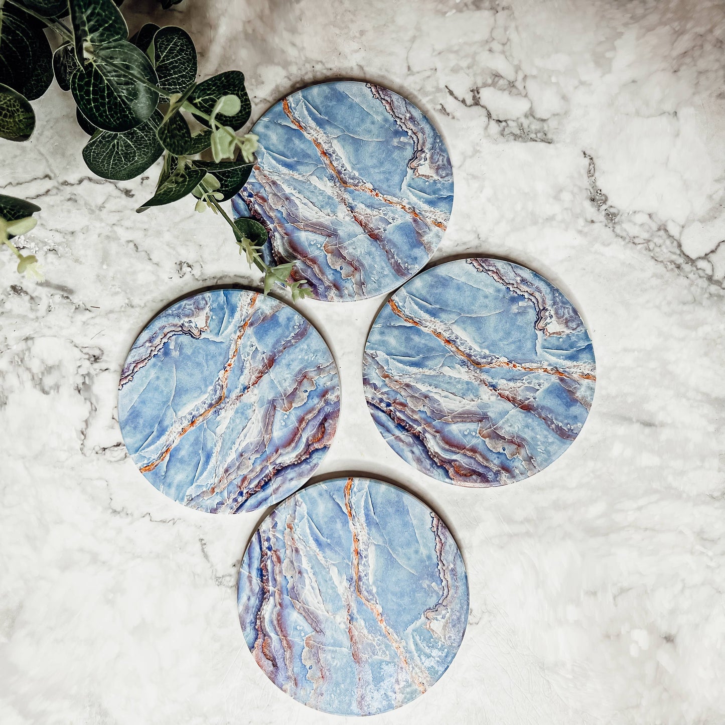Blue Ceramic Coasters, Watercolor & Marble Like Coasters