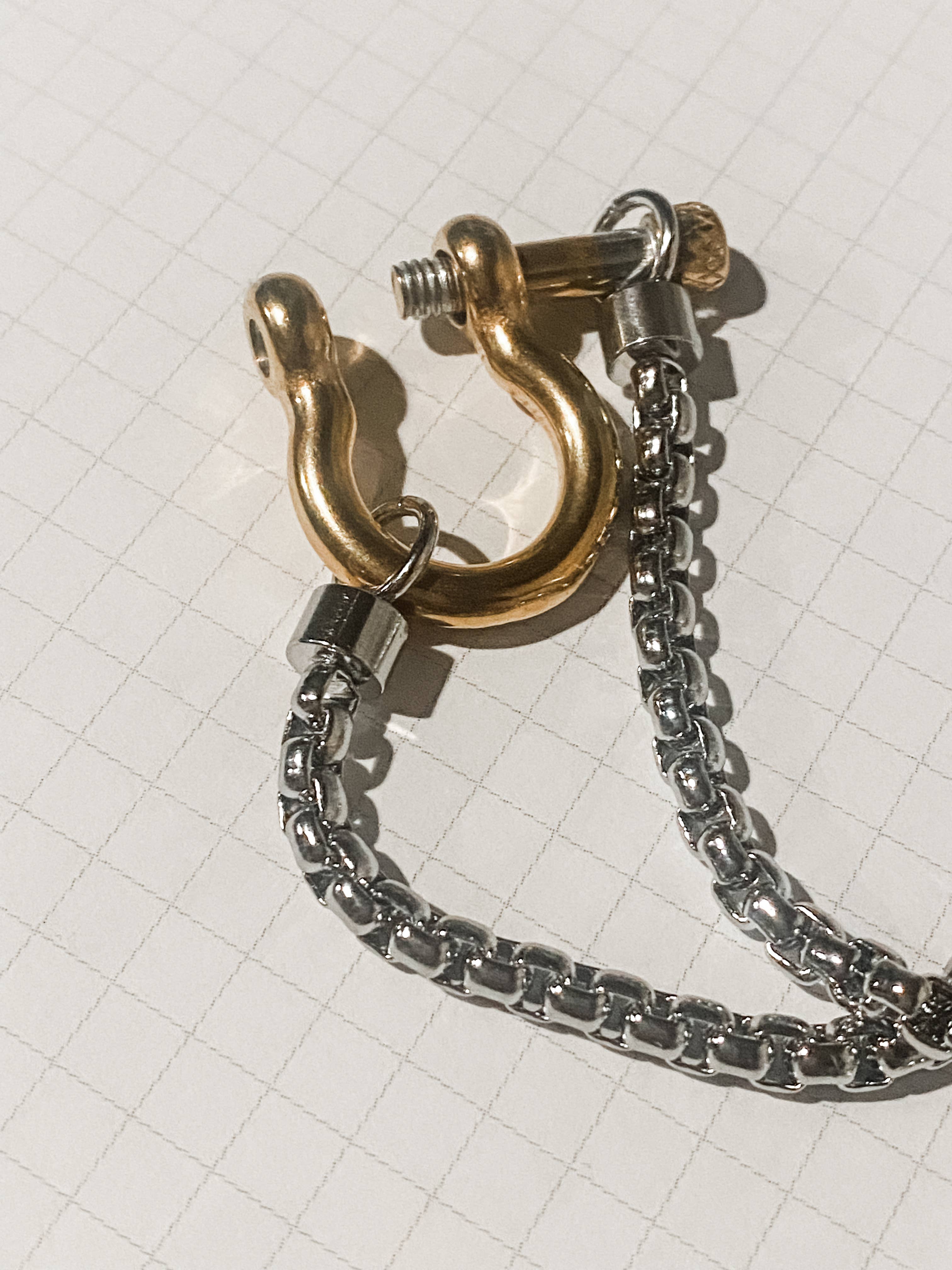 Carabiner horse Bit- Charm-Wheat Chain Stainless Necklace: Two Tone