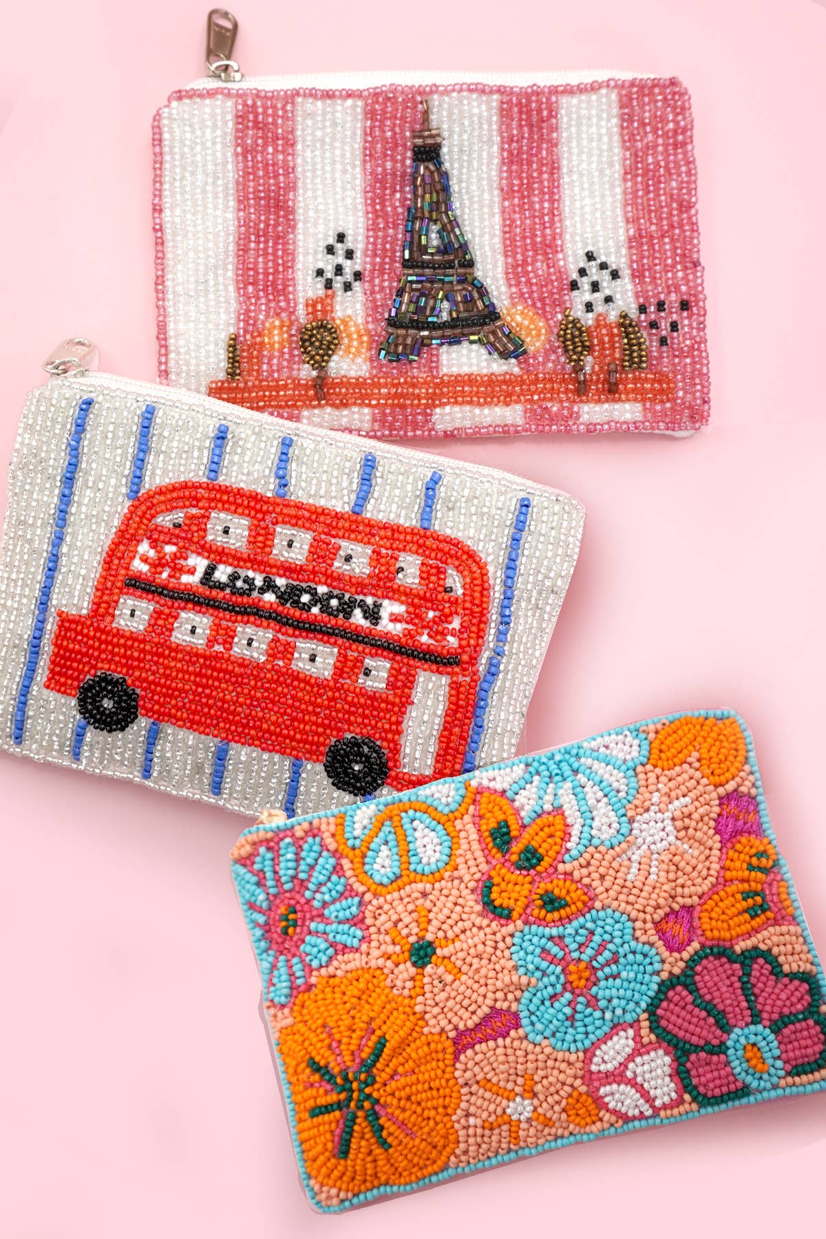 Paris Seed Bead Coin Purse Pouch - The famous Eiffel Tower!