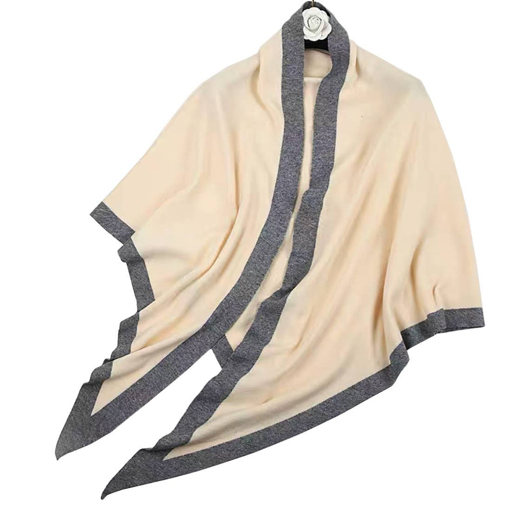 Contrast Border Knit Cashmere Blend Triangular Shawl Wrap: Camel
