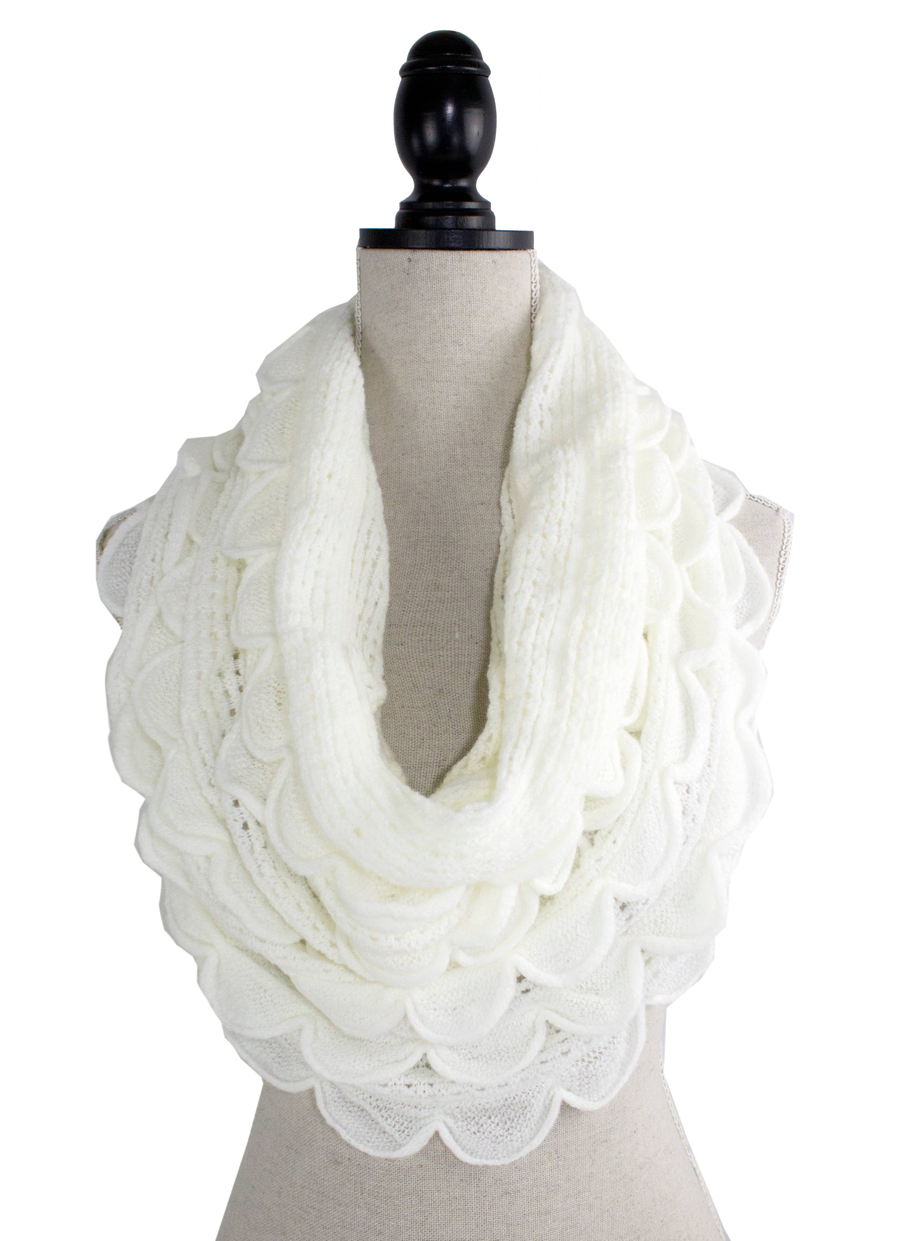 Oversized Scalloped Ruffle Knit Infinity Loop Scarf 4 Colors: Oatmeal