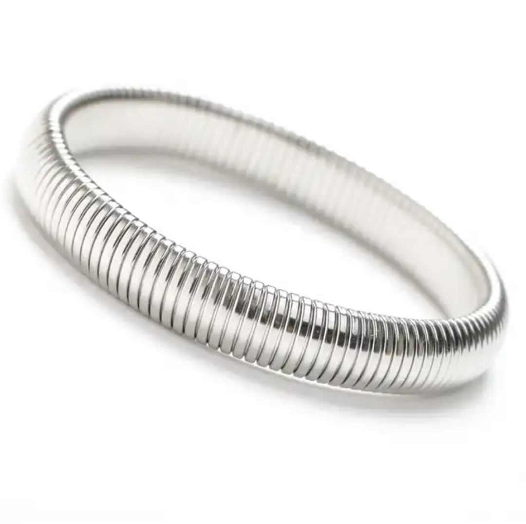 Omega Stretch Bangle Bracelets- Coil Stainless Steel Stretch: Yellow Gold / 12mm