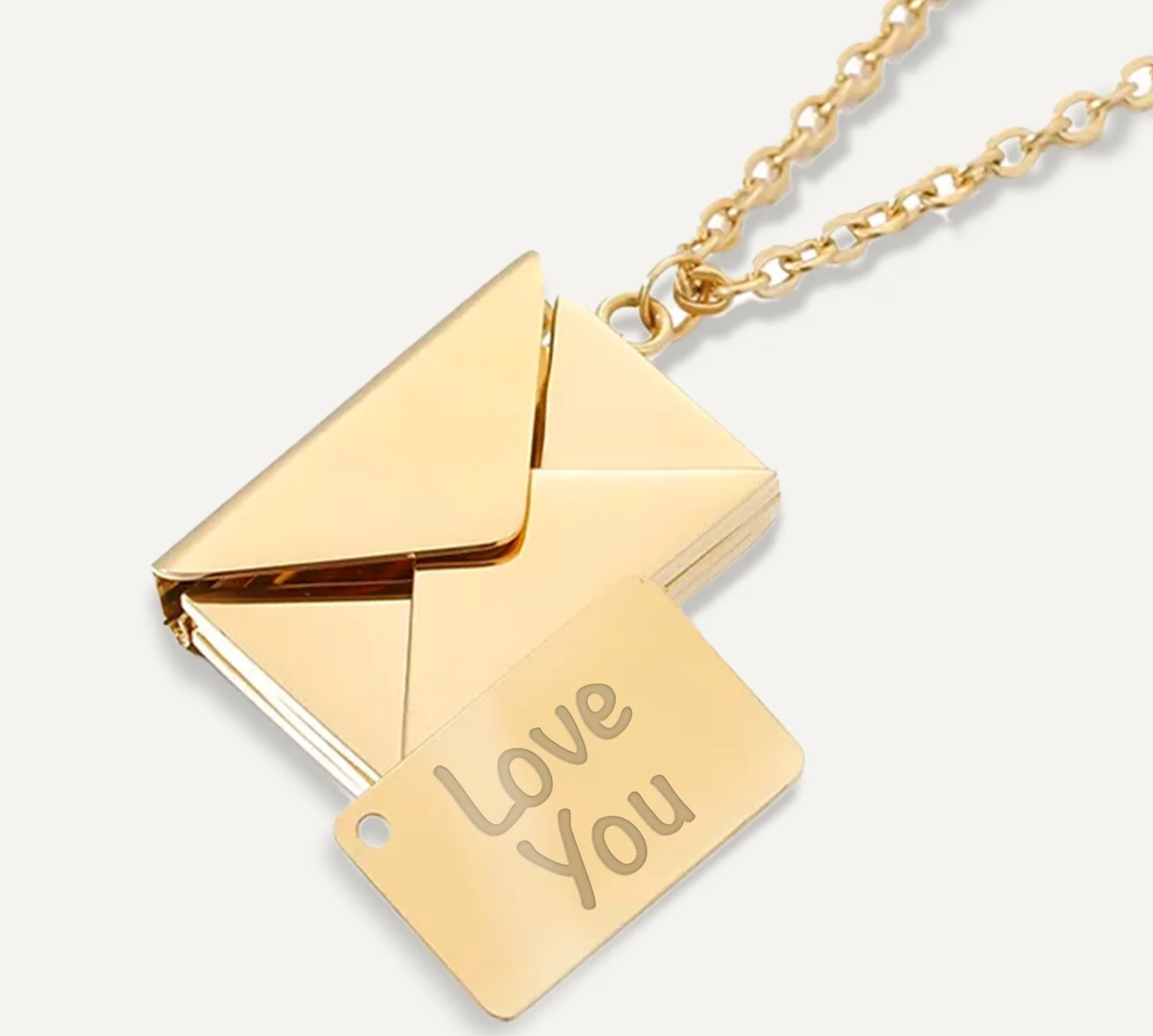 Love Letter 14K Gold Steel  Envelope and Letter necklace: Yellow Gold