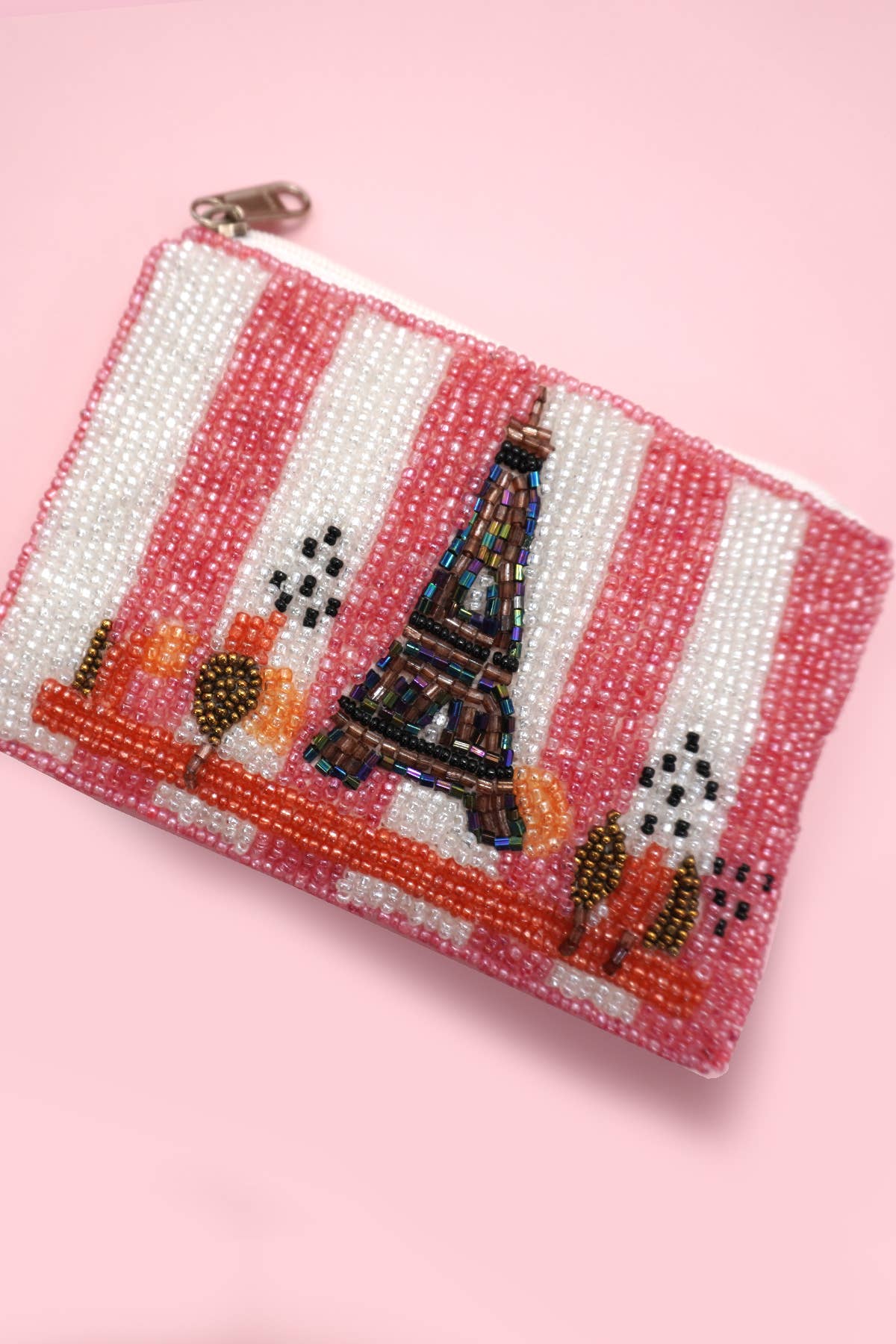 Paris Seed Bead Coin Purse Pouch - The famous Eiffel Tower!