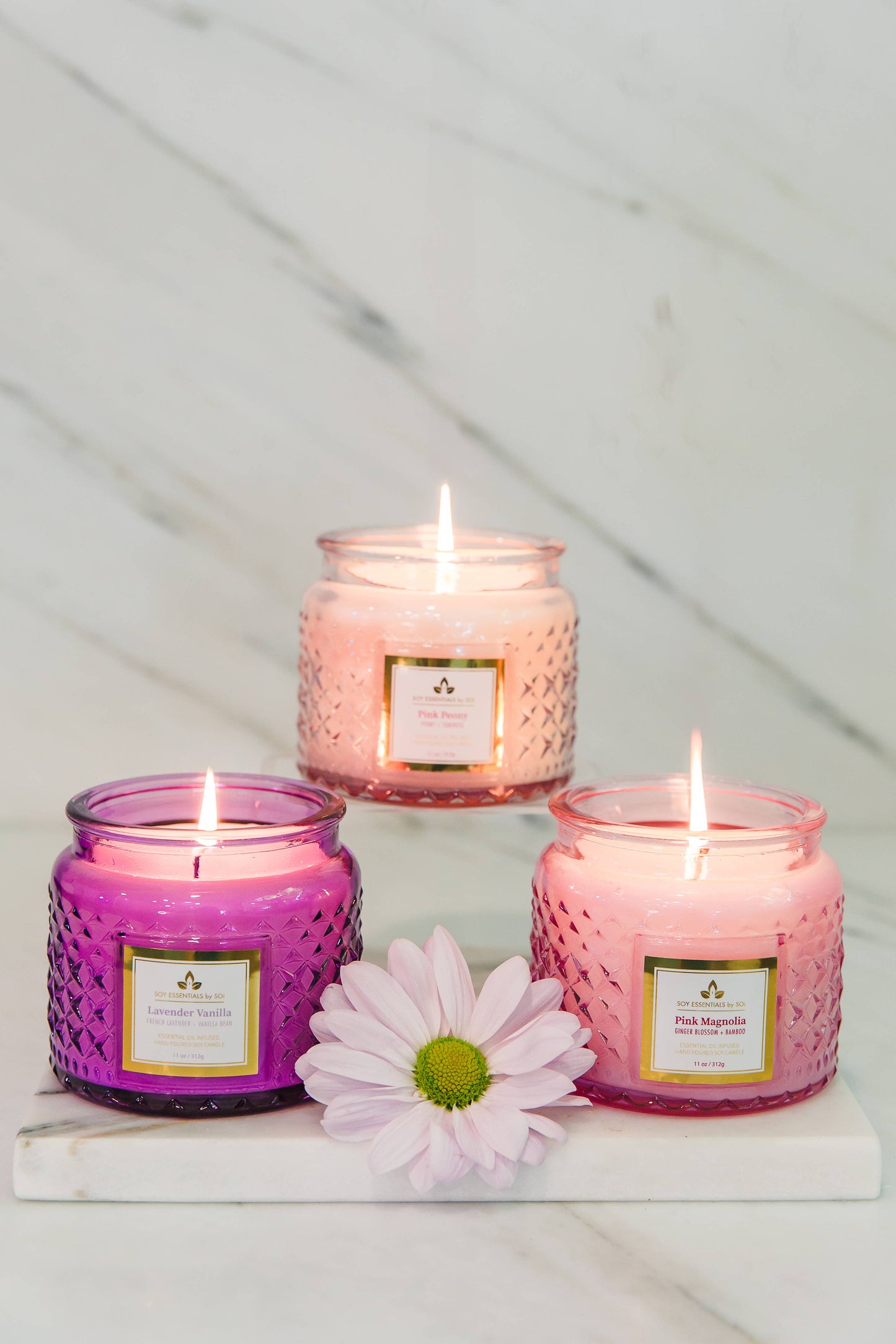 Pink Magnolia 11oz Faceted Glass Jar Soy Candle