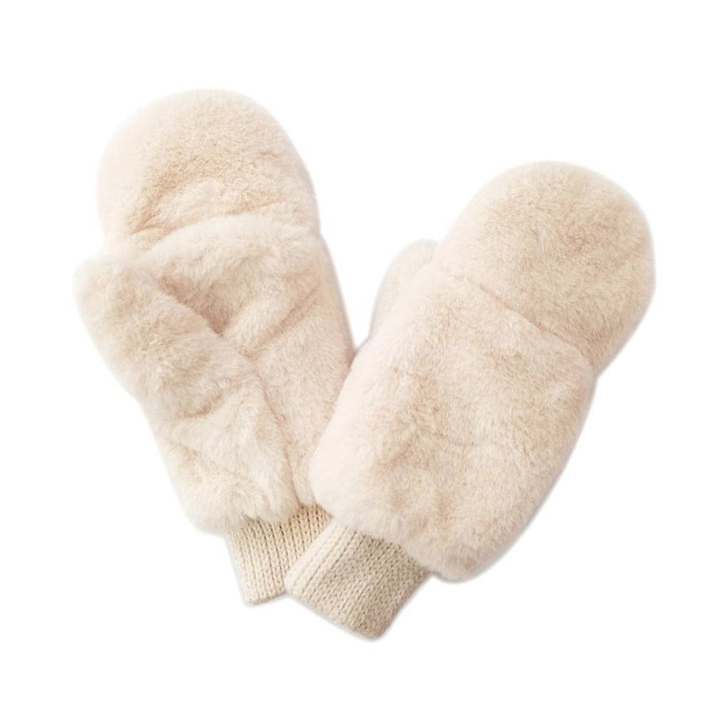 Solid Faux Fur Mitten Gloves: Camel