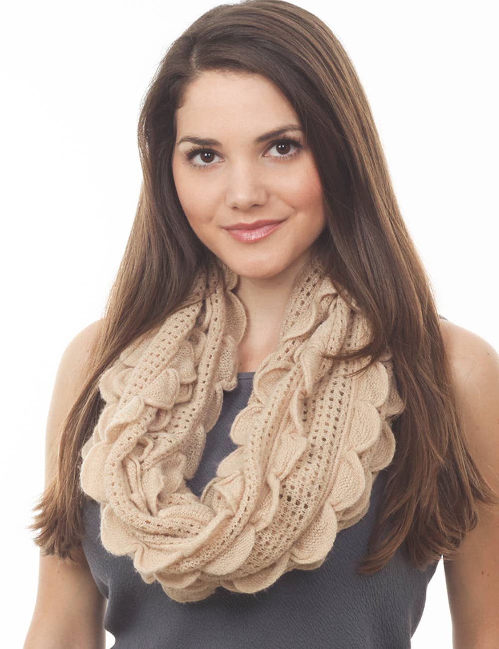 Oversized Scalloped Ruffle Knit Infinity Loop Scarf 4 Colors: Oatmeal