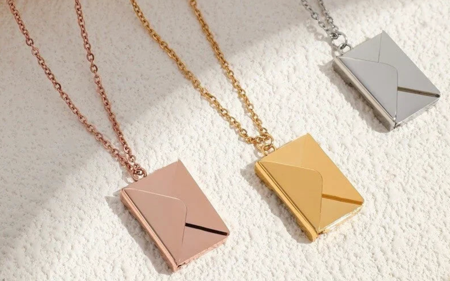 Love Letter 14K Gold Steel  Envelope and Letter necklace: Yellow Gold