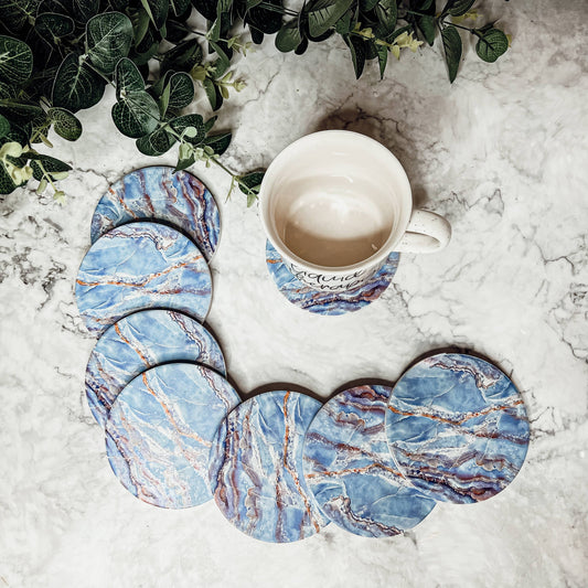 Blue Ceramic Coasters, Watercolor & Marble Like Coasters